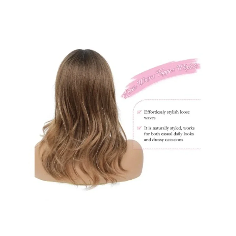PANEWAY 18 In Hair Topper Loose Wave Dark Brown Root to Caramel Blonde Synthetic